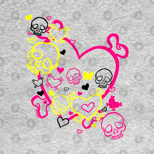 Heart Skull Swirl (Dark Version) by Jan Grackle